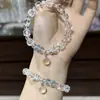 Pulsera de Cristal Natural Aguamarina Púrpura Lepidolita Estilo de Diseño Verano Regalo para Chicas Pulsera que Atrae la Suerte Versátil Xiaohongshu