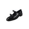 Artísticos Dulces Lazo Doble Piel de Vaca Mary Jane Zapatos Pequeños de Cuero 2025 Primavera Tacón Bajo Grueso Punta Redonda Cuero Genuino Zapatos de Una Capa para Mujer