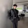 Traje de Motociclista Negro High Street Piel PU para Hombre Primavera y Otoño Estilo Americano Retro Sentido de Alta Gama Pupai Cuello Atractivo Chaqueta de Trabajo