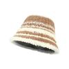 Gorro de pescador cálido de otoño e invierno para mujer, estilo japonés, con rayas de colores contrastantes, gorro de lavabo de punto grueso, gorro esponjoso sencillo de estilo coreano.