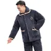 Pijama de hombre de mediana edad y anciano otoño e invierno forro polar de coral algodón acolchado de tres capas forrado de polar chaqueta acolchada de algodón para padre de mediana edad para el pelo