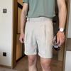 Shorts Casuais de Cintura Alta para Homens, Calças de Verão para Negócios Nápoles de Perna Reta Sem Amassados, Calças de Terno de Cinco Pontos de Cavalheiro