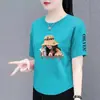 Camiseta de manga corta de marca para mujer, sobrestock de comercio exterior transfronterizo, corte holgado, talla grande, adelgazante, top que disimula la barriga, camisa moderna y elegante