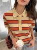 Camiseta de Punto a Rayas de Manga Corta para Mujer, Estilo Moda de Hong Kong y Americano/Nuevo Estilo Europeo, Top Versátil y Elegante