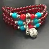 Pulsera de Cristal Turquesa Imitación 108 Cuentas de 6mm Granate Imitación Pulsera Segura para Pareja Pulsera para Hombres y Mujeres