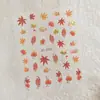 Pegatina para Uñas Hoja de Arce Roja Día Dorado de Otoño Maillard 3D Hojas Caídas Doradas Hojas Caídas Rojas Calcomanía Decoración para Uñas