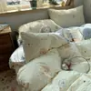 Conjunto de cama de quatro peças em gaze de algodão puro de camada dupla Classe A, capa de edredom 100% algodão, lençol de cima, capa de edredom, lençol com elástico, conjunto de três peças para dormitório estudantil 3