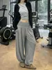 Pantalones de linterna grises con puño para mujer, nuevo estilo otoño 2026, de cintura alta, holgados, adelgazantes, fluidos, pantalones deportivos casuales para figuras petite