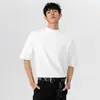 Camiseta de Manga Corta con Cuello Pequeño Estilo Japonés para Hombre, Camiseta Base Delgada Transpirable de Verano, Top de Moda con Cuello Semi-Alto y Manga de Tres Cuartos