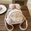 Mochila transfronteiriça estilo cartoon coreano de urso para mulheres, design único com laço fofo e renda estampada doce
