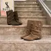Botas Chuyuji de Puntera Puntiaguda Plisadas Fruncidas con Tachuelas Botines Estilo Vaquero Occidental Martin Otoño Vintage Botas Ajustadas para Mujer