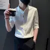 Camisa de Manga Três Quartos de Verão Harajuku Moda Minimalista Tendência Estilo Japonês Sem Marca Conjunto de Marca Tendência com Gola Pontuda Slim Fit