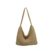 Bolsa de Palha Trançada de Luxo para Mulheres, Novo Estilo Primavera 2026, Versátil, Estilo Relaxado, Bolsa de Ombro/Axila Elegante com Recortes