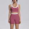 Nuevo conjunto de yoga a colorblock transfronterizo con tacto nude, casual y versátil, acanalado, de cintura alta, para ejercicio al aire libre, conjunto de seis piezas