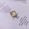 Anillo ajustable abierto con perla anti-Mabei bañada en oro y cobre, nicho ligero, lujoso y elegante, pulido.