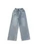 Calças Jeans Wide-Leg para Meninas Primavera e Outono Novo Estilo Hot Drilling Soltas de Perna Reta Crianças de Tamanho Médio e Grande Estilo Coreano Tendência Calças Longas