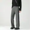 Pantalones de traje negros fluidos para hombre, pantalones casuales rectos holgados, pantalones de pierna ancha de tres puntadas # Pared sin sombras
