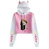 Sudadera con capucha de primavera y otoño de comercio exterior de una pieza con código europeo circundante, impresión en caliente transfronteriza, parche de color del ombligo para mujer con orejas de gato