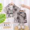 2025 Verano Nueva Tendencia de Moda Camuflaje Tie-Dye Camisas de Manga Corta para Hombre y Mujer Estilo Hong Kong Ropa Infantil Conjunto de Tres Piezas Venta al por Mayor