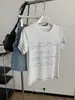 Camiseta de Manga Corta para Mujer Estilo Coreano de Verano, Estampado de Graffiti con Letras, Costuras de Contraste, Elegante, Retro, Lyocell, Tencel, Lino, Cuello Redondo, Hombro Normal