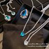 Pintura a óleo vintage Aqua Blue Water Drops Gem Ring banhado a ouro 18K Diamond Group Set Zircon Opening Ring Brilliant Necklace