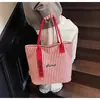 Bolsa de Lona de Gran Capacidad para Mujer 2025 Nueva Versátil con Rayas Bolso de Hombro Estudiante Clase Trabajo Ropa Bolso de Mensajero Bolso Tote