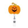 Halloween Fieltro Bordado Cabeza de Calabaza Calavera Murciélago Arañas Retráctil Giratorio Fácil de Tirar Hebilla para Tarjeta de Identificación Fácil de Tirar