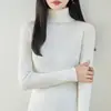 Suéter de algodón puro, nueva camiseta básica de cuello alto para otoño e invierno para mujer, corte ajustado, favorecedor, elegante, de manga larga, grueso