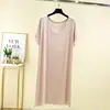 Camisola Fina de Modal para Mulheres, Vestido Soltinho de Comprimento Médio Usável no Verão, Vestido de Gola Redonda e Manga Curta, Vestido para Casa