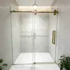 Box de Banho Integrado para Casa/Hotel com Porta de Correr de Uma Folha, Divisória de Vidro Dourado e Conjunto Completo de Acessórios para Banheiro