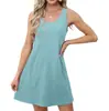 Vestido sin mangas para mujer de color liso, cuello en V, cómodo, casual, transpirable, nuevo de verano 2024 Amazon, transfronterizo europeo y americano