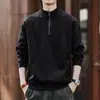 Sudadera retro de algodón con mecha, media cremallera y cuello alto para hombre, tendencia otoño e invierno, holgada, casual, nueva chaqueta deportiva
