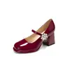 7111B Zapatos de Tacón Grueso de Charol Plataforma Cómoda Mary Jane Tacones Altos para Mujer con Hebilla de Pedrería, Multicolor, Elegantes para Viajes al Trabajo y Bodas