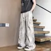Pantalones de Paracaidista con Cordón Tie-Dye Americano para Hombre Primavera Marca de Moda Rectos Sueltos Casuales Pantalones de Trabajo Retro Americanos de Moda