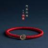 Pulseira Amuletos de Buda em Prata S925 para os Oito Signos do Zodíaco, Pulseira de Fio Vermelho com Nó Vajra Tecido à Mão