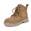 Botas Martin para Mujer 2026 Otoño/Invierno Nuevas Puntera Redonda Gamuza Piel de Vaca Con Cordones Botas de Trabajo Botines Planos Casuales para Combinar con Jeans