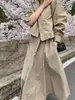 Vestido chic coreano de comprimento médio e manga longa para mulheres, vestido simples de cor sólida + conjunto de duas peças com jaqueta com capuz