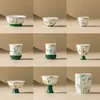 Conjunto de Chá Kung Fu Bambu Verde Pintado à Mão de Fábrica, Xícara Especial para Beber Chá, Tigela de Cerâmica com Tampa, Xícara de Chá, Xícara de Chá Única, Xícara do Mestre