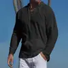 Camisa Masculina Esportiva Casual Tropical de Algodão e Linho com Amarração Bolso Decoração Cor Sólida Com Capuz Manga Longa Tendência