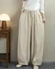 Pantalones Cónicos de Cintura Elástica con Cordón para Mujer, Estilo Retro Literario Nuevo de Otoño, Sueltos Versátiles de Algodón Lino Largos, Pantalones Zanahoria