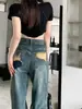 Jeans de Pierna Ancha Estrecha para Mujer Primavera y Otoño 2025 Nuevos de Cintura Alta con Caída Look Adelgazante Pantalones Rectos de Color Contrastante para Personas Bajas