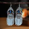 Nuevos Pendientes Turquesa con Diamantes, Pendientes Étnicos Multicapa Estilo Retro de Aleación, Pendientes de Borlas de Yunnan Suministro al por Mayor