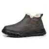Zapatos de Hombre Yuezu Invierno Nuevos Zapatos de Algodón Engrosados con Terciopelo Cálidos Antideslizantes Superficie de Cuero Impermeables Zapatos para Hombres de Mediana Edad y Mayores Papá