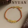 Moda Simples Retro Versátil Gelo Triturado Cinco Imperadores Dinheiro Pulseira Feminina Acessível Luxo Nicho High-End Corda Vermelha Pulseira Trançada