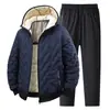 Conjunto de jaqueta e calça de algodão com revestimento de grafeno, roupas de inverno de algodão masculinas, forrado com fleece e espessado para aquecimento, casaco de algodão masculino, conjunto de duas peças