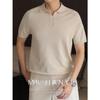 Polo Shirt Lapela Manga Curta Tricô Masculino Colarinho Gaivota Negócios Britânicos Slim Verão Seda Gelo Exportação Atacado Transfronteiriço