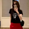 Camiseta de Manga Corta Ajustada con Estampado de Cachorros Estilo Americano para Mujer, Estilo Coreano, Hermosa y Única, Perfecta para Principios de Verano