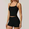 Conjunto de yoga transfronterizo apto para la piel con top sin costuras y shorts, conjunto deportivo de color liso con cuello cuadrado de secado rápido