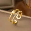 Anillo de Zirconia Micropavimentada Nuevo Transfronterizo Celebridad de Internet para Mujer, Anillo de Dedo Índice de Lujo Ligero de Moda de Gama Alta para Mujer con Apertura Ajustable