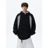 Moletom com Capuz Patchwork Bloco de Cores Pesado Americano Masculino Outono Design Solto Senso de Estilo Marca Moderna Casual Streetwear Chapéu Cool Hoodie Top